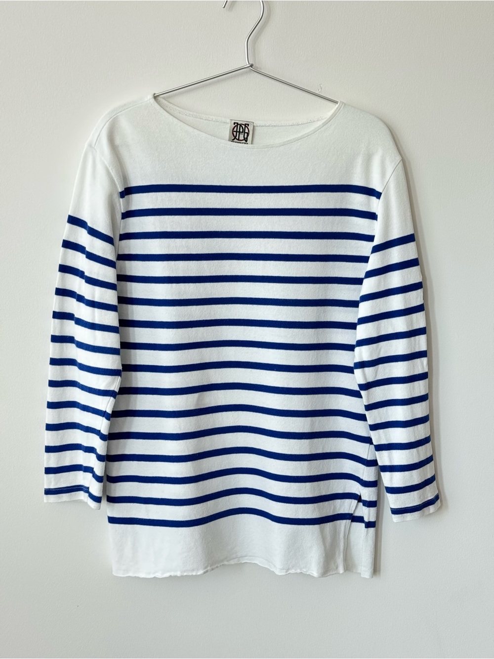 JPG by Gaultier White and Blue Striped Breton Cotton LS T-Shirt - Made in Italy - Picture 1 of 7